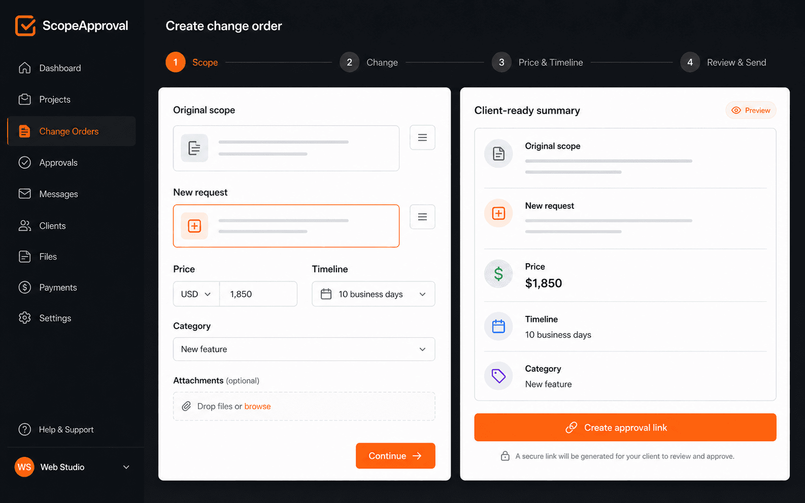 ScopeApproval generate wizard mockup